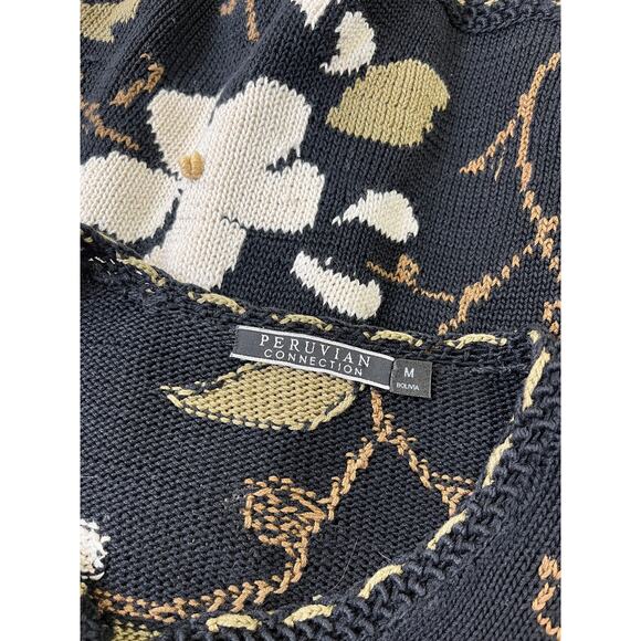 Peruvian Connection Daisy Floral Knit Art-to-Wear Cardigan Sweater Size Medium - Picture 10 of 10